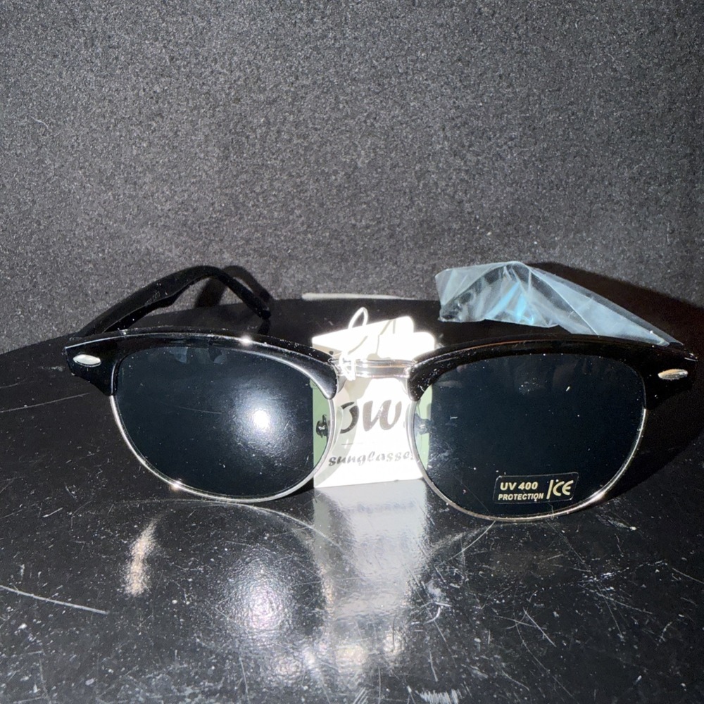 OWL Half Frame Sunglasses /Black Silver Frame /Black Lens. UV400